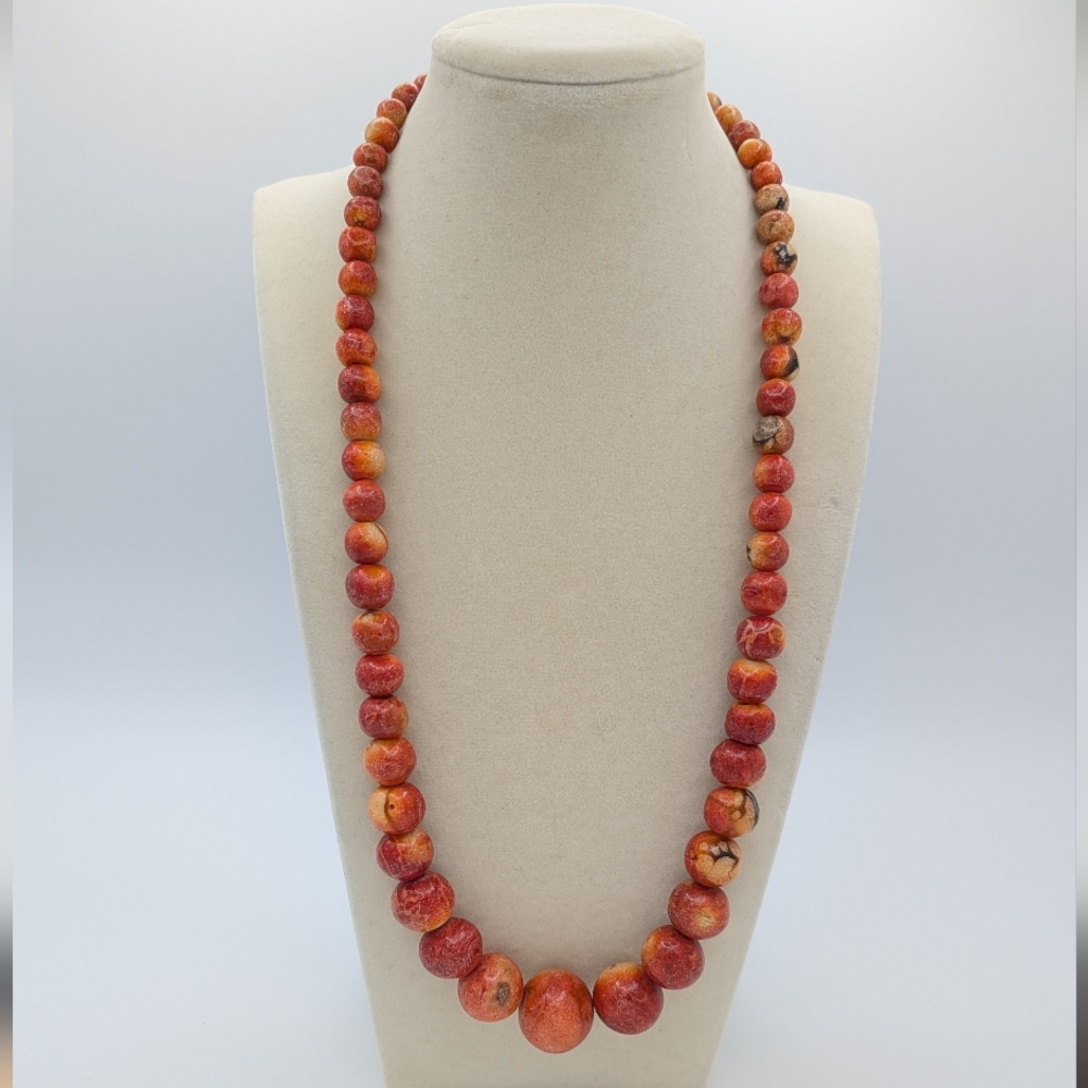 Vintage Apple Coral Beaded 24" Necklace